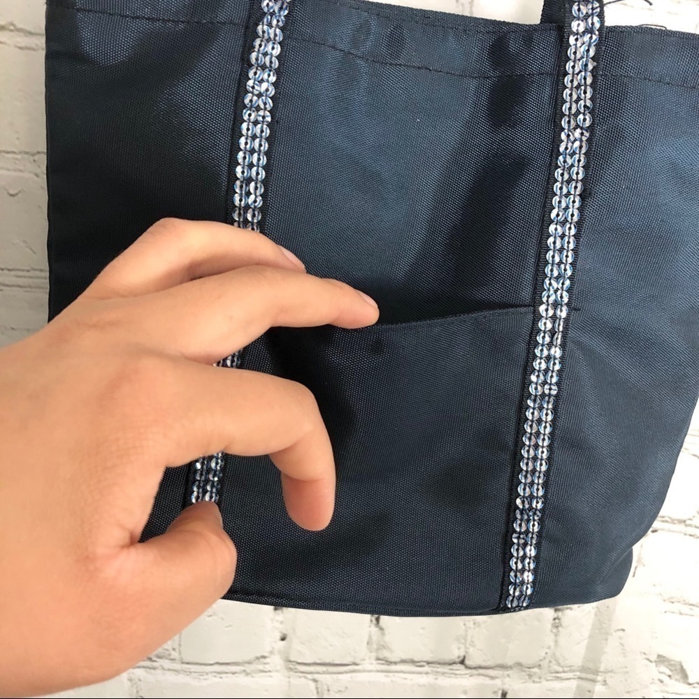 Small Navy Blue Tote Bag with Sequin - Picture 6 of 6